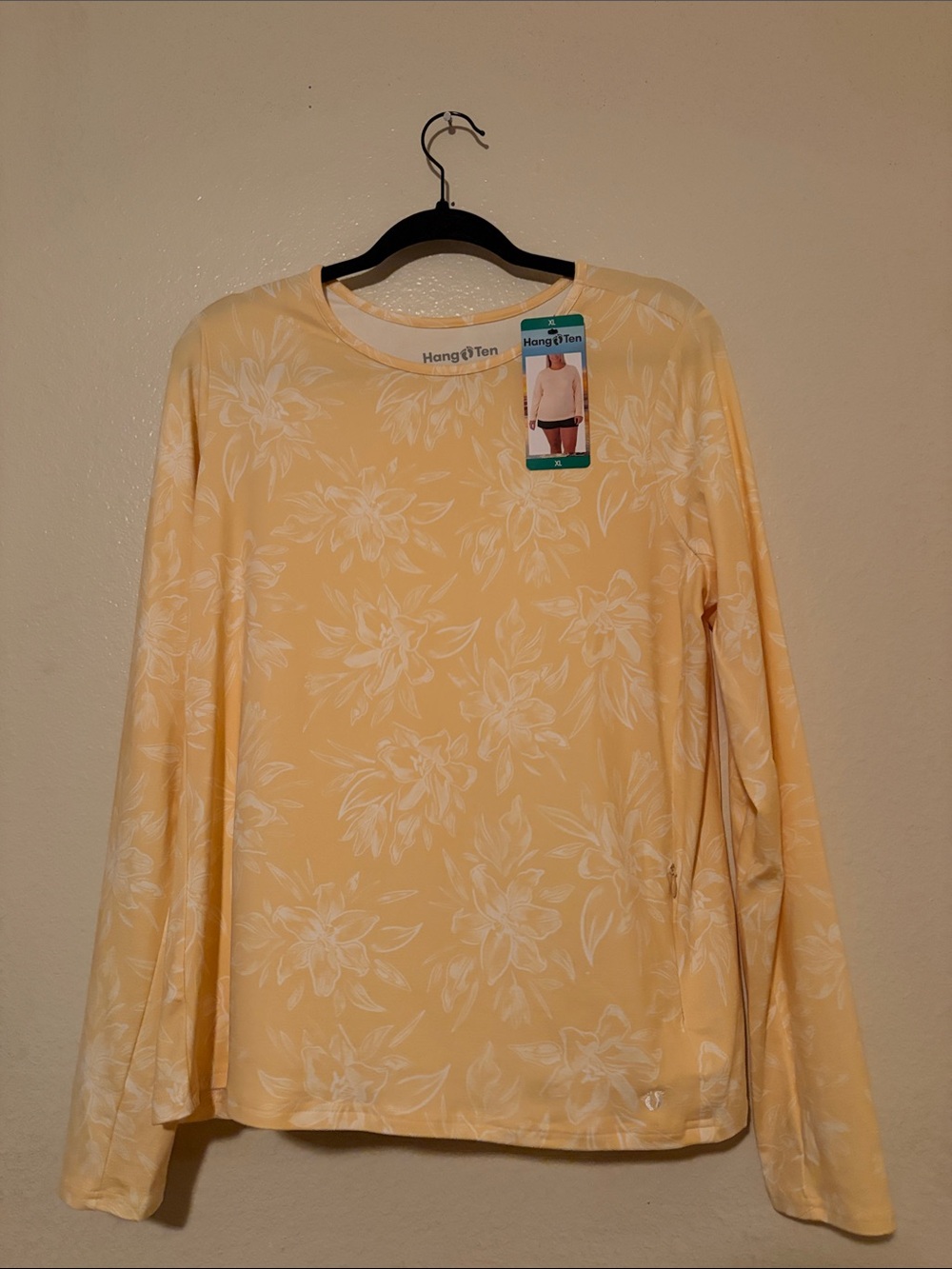 Hang Ten Women's Pale Yellow Floral Long Sleeve Tee
